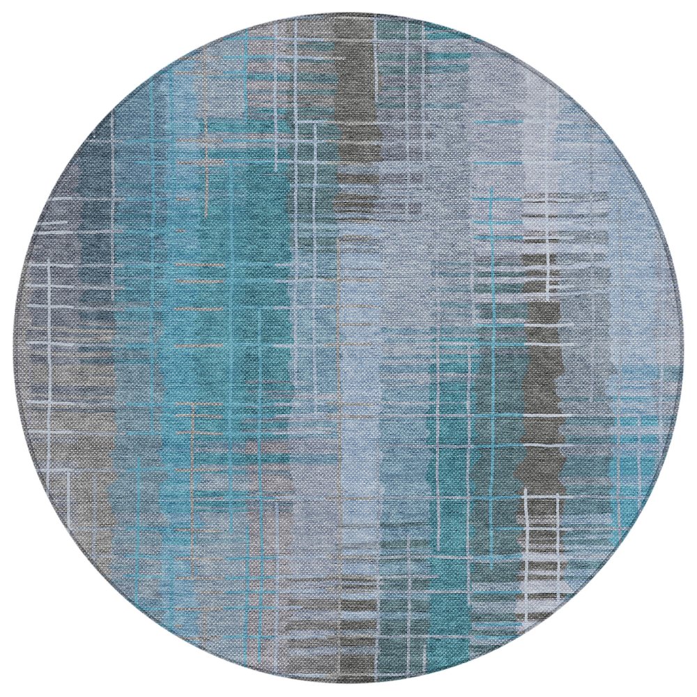 Machine Washable Indoor/Outdoor Chantille ACN2261 Teal 8' x 8' Round Rug. Picture 1