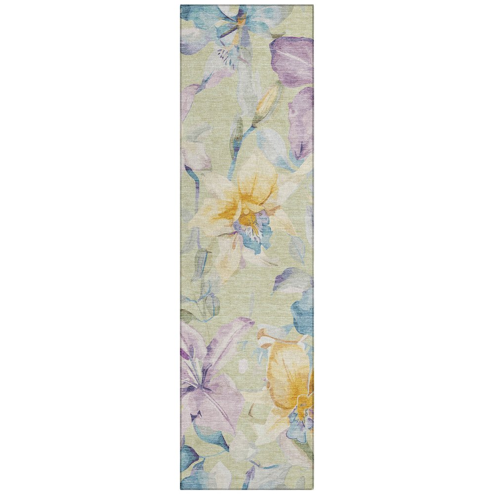 Machine Washable Indoor/Outdoor Chantille ACN2262 Green 2'3" x 7'6" Runner Rug. Picture 1