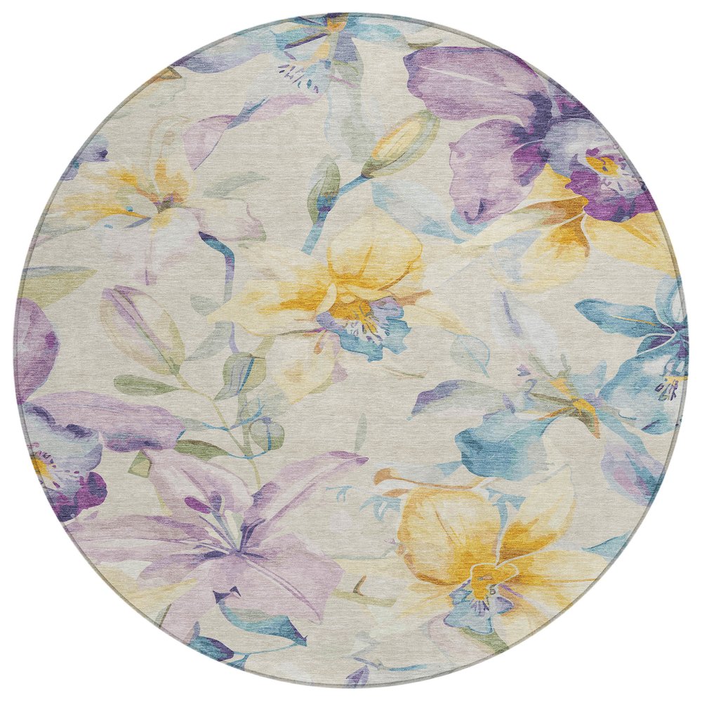 Machine Washable Indoor/Outdoor Chantille ACN2262 Brown 8' x 8' Round Rug. Picture 1