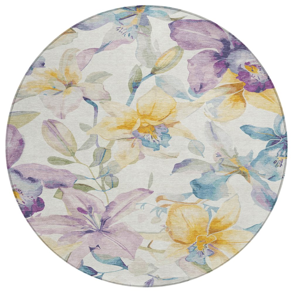 Machine Washable Indoor/Outdoor Chantille ACN2262 Ivory 8' x 8' Round Rug. Picture 1