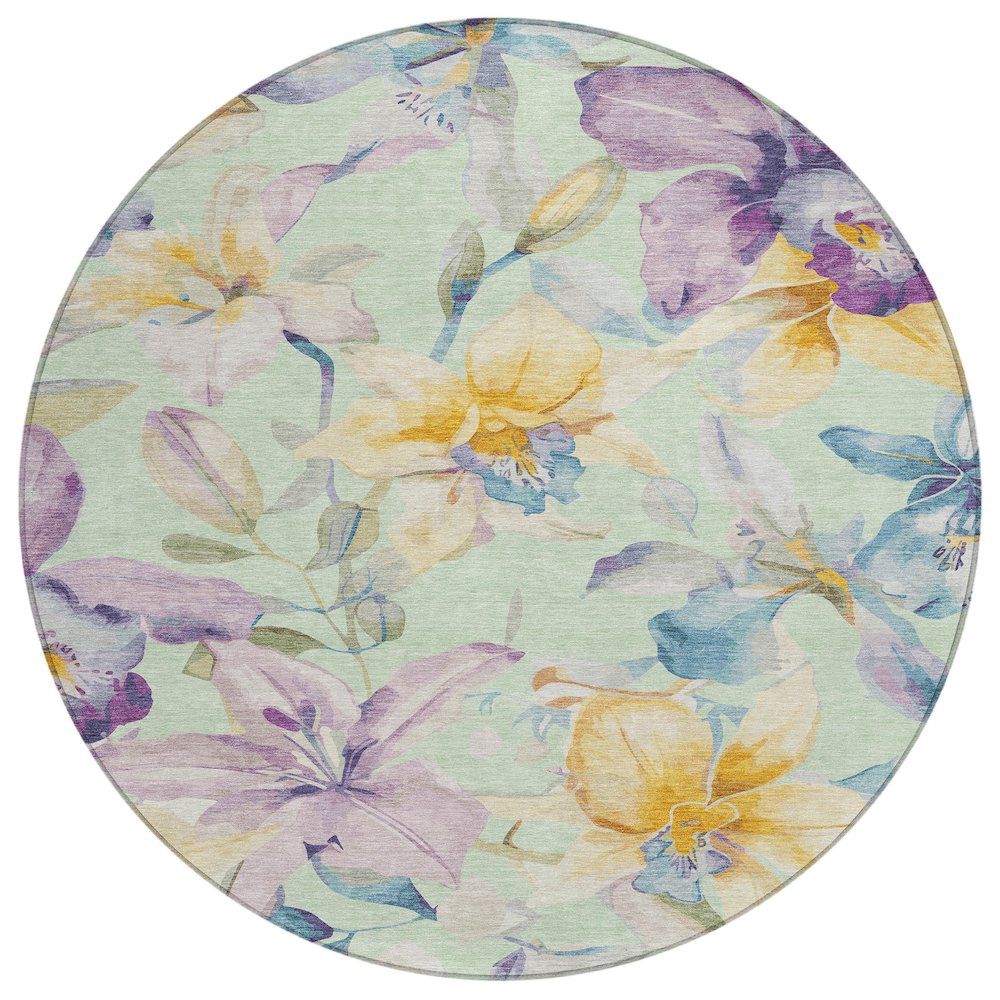 Machine Washable Indoor/Outdoor Chantille ACN2262 Green 8' x 8' Round Rug. Picture 1