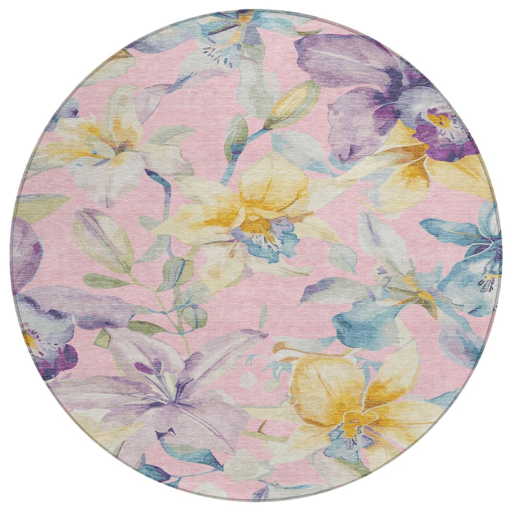 Machine Washable Indoor/Outdoor Chantille ACN2262 Pink 8' x 8' Round Rug. Picture 1