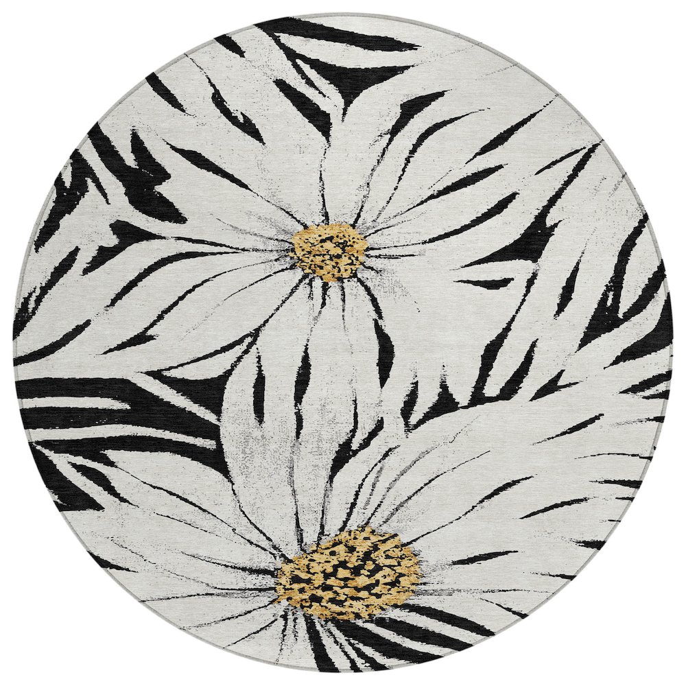 Machine Washable Indoor/Outdoor Chantille ACN2263 Black 8' x 8' Round Rug. Picture 1