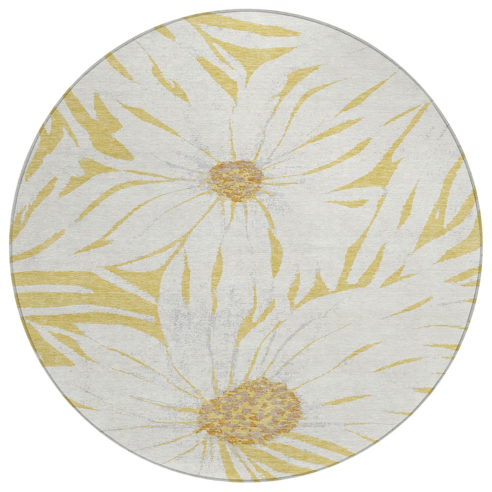 Machine Washable Indoor/Outdoor Chantille ACN2263 Gold 8' x 8' Round Rug. Picture 1