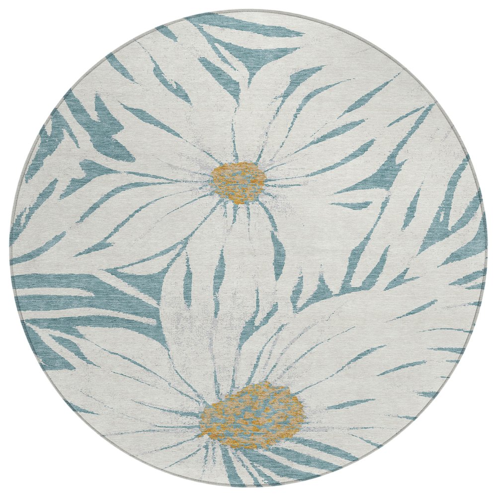 Machine Washable Indoor/Outdoor Chantille ACN2263 Teal 8' x 8' Round Rug. Picture 1