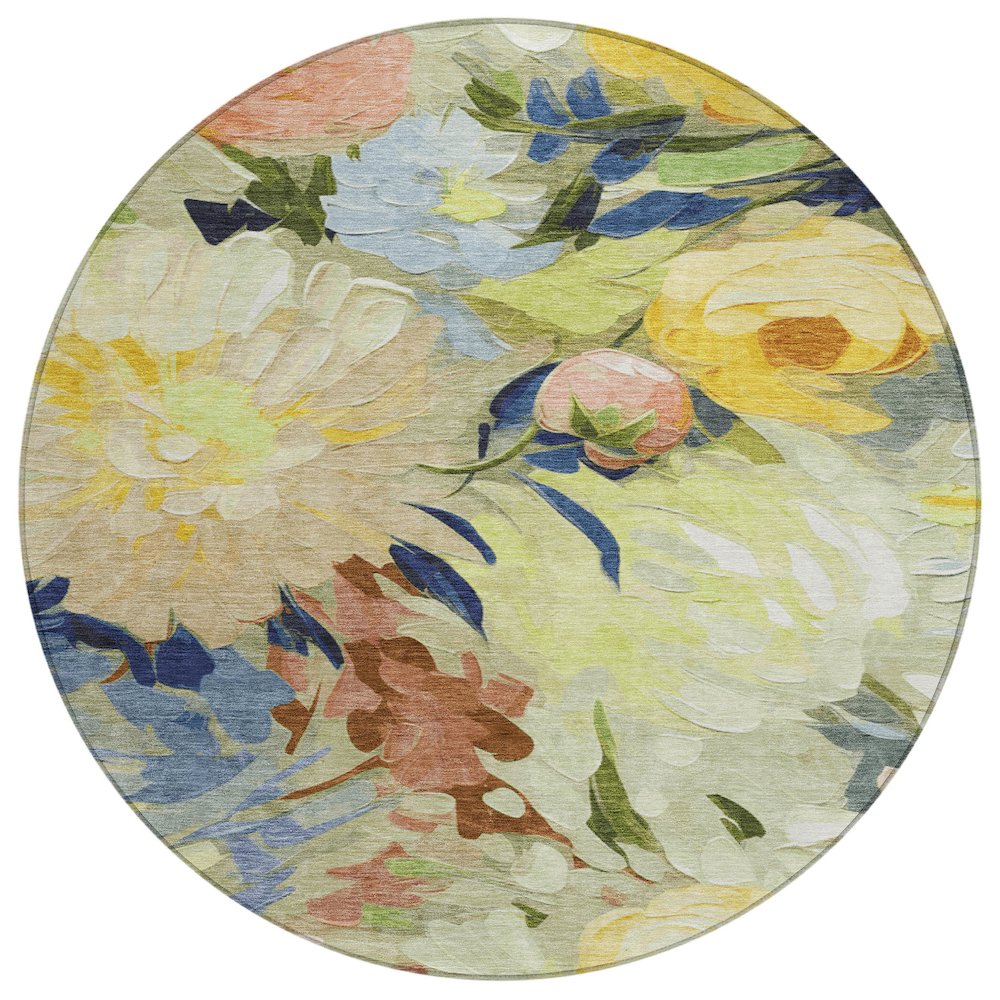 Machine Washable Indoor/Outdoor Chantille ACN2264 Green 8' x 8' Round Rug. Picture 1