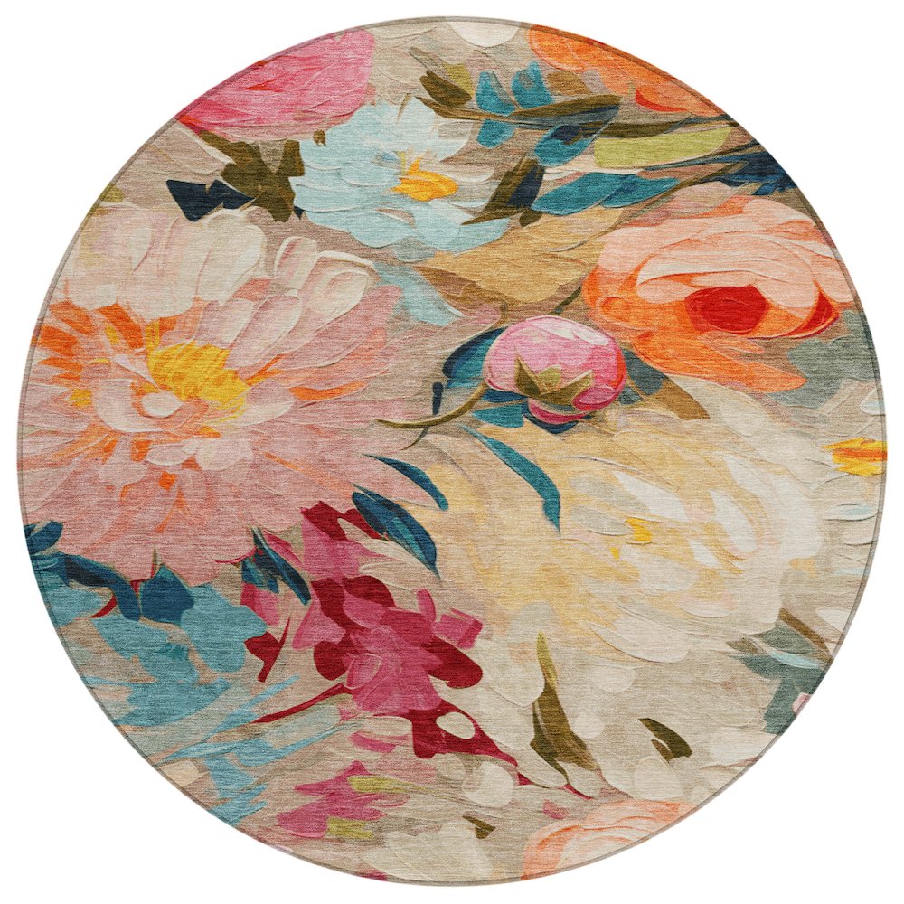 Machine Washable Indoor/Outdoor Chantille ACN2264 Ivory 8' x 8' Round Rug. Picture 1
