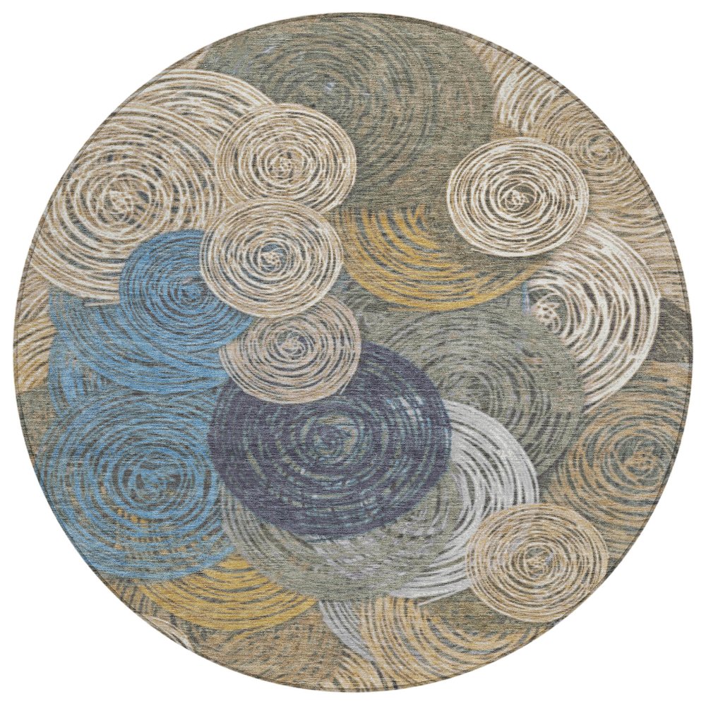 Machine Washable Indoor/Outdoor Chantille ACN2267 Brown 8' x 8' Round Rug. Picture 1