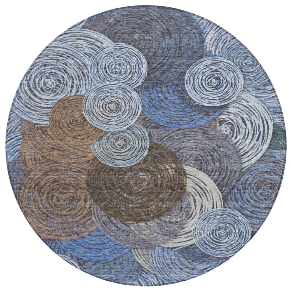 Machine Washable Indoor/Outdoor Chantille ACN2267 Blue 8' x 8' Round Rug. Picture 1
