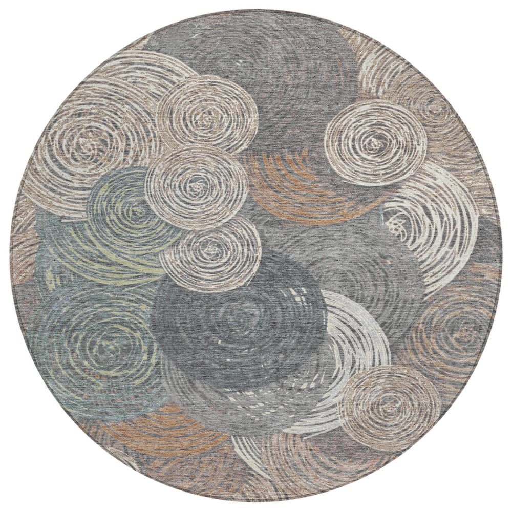 Machine Washable Indoor/Outdoor Chantille ACN2267 Brown 8' x 8' Round Rug. Picture 1