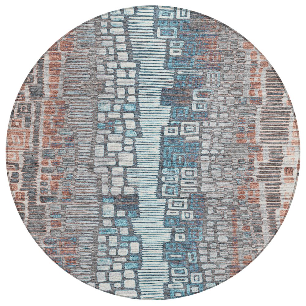 Machine Washable Indoor/Outdoor Chantille ACN2268 Orange 8' x 8' Round Rug. Picture 1