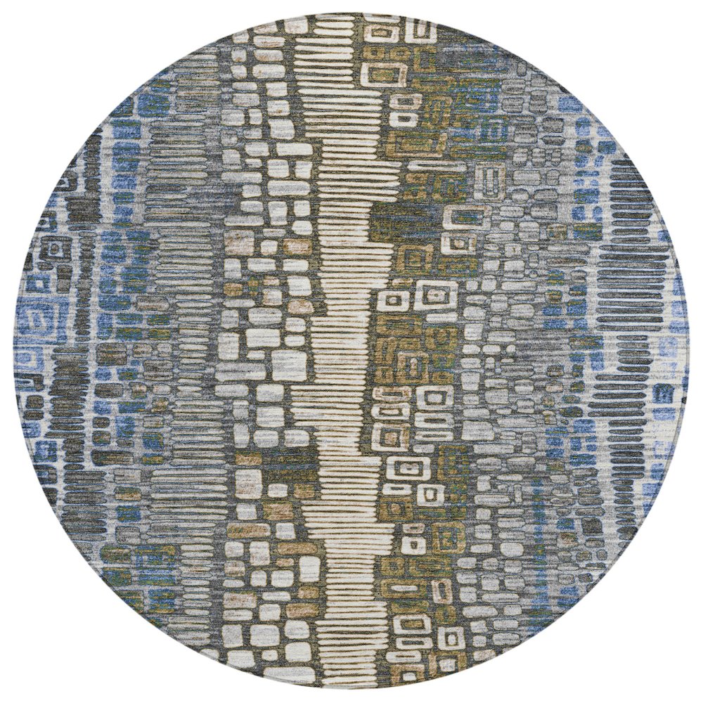 Machine Washable Indoor/Outdoor Chantille ACN2268 Blue 8' x 8' Round Rug. Picture 1