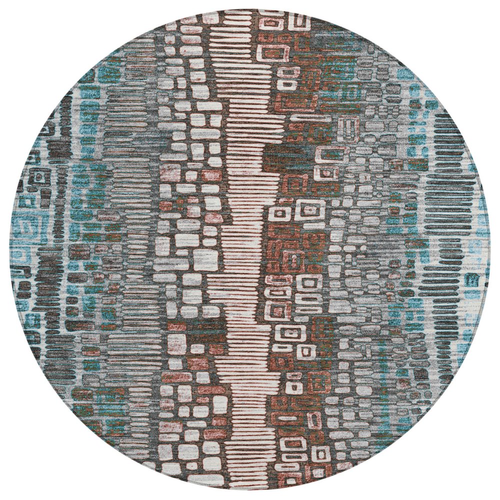 Machine Washable Indoor/Outdoor Chantille ACN2268 Teal 8' x 8' Round Rug. Picture 1