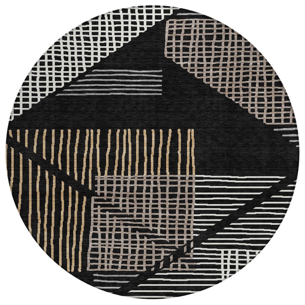 Machine Washable Indoor/Outdoor Chantille ACN2270 Black 8' x 8' Round Rug. Picture 1