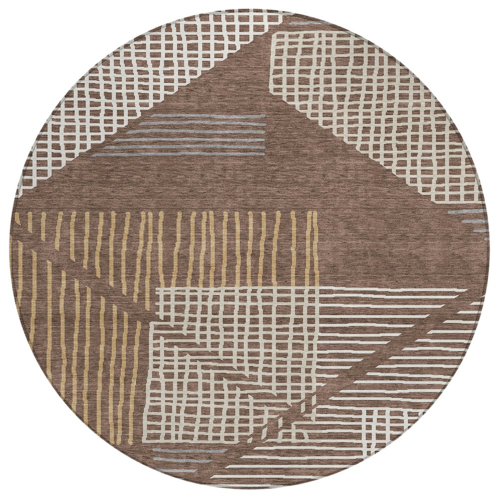 Machine Washable Indoor/Outdoor Chantille ACN2270 Brown 8' x 8' Round Rug. Picture 1