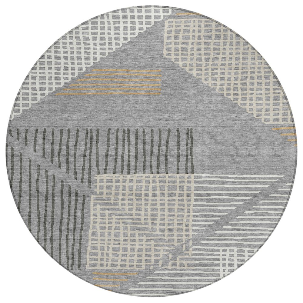 Machine Washable Indoor/Outdoor Chantille ACN2270 Gray 8' x 8' Round Rug. Picture 1