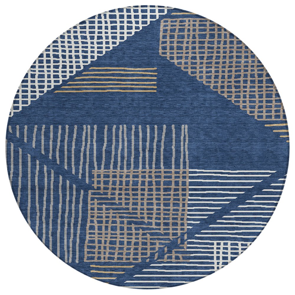Machine Washable Indoor/Outdoor Chantille ACN2270 Blue 8' x 8' Round Rug. Picture 1