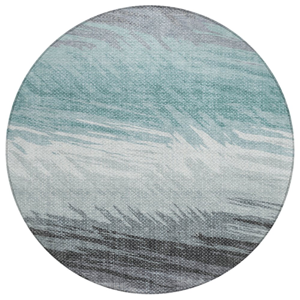 Machine Washable Indoor/Outdoor Chantille ACN2272 Teal 8' x 8' Round Rug. Picture 1