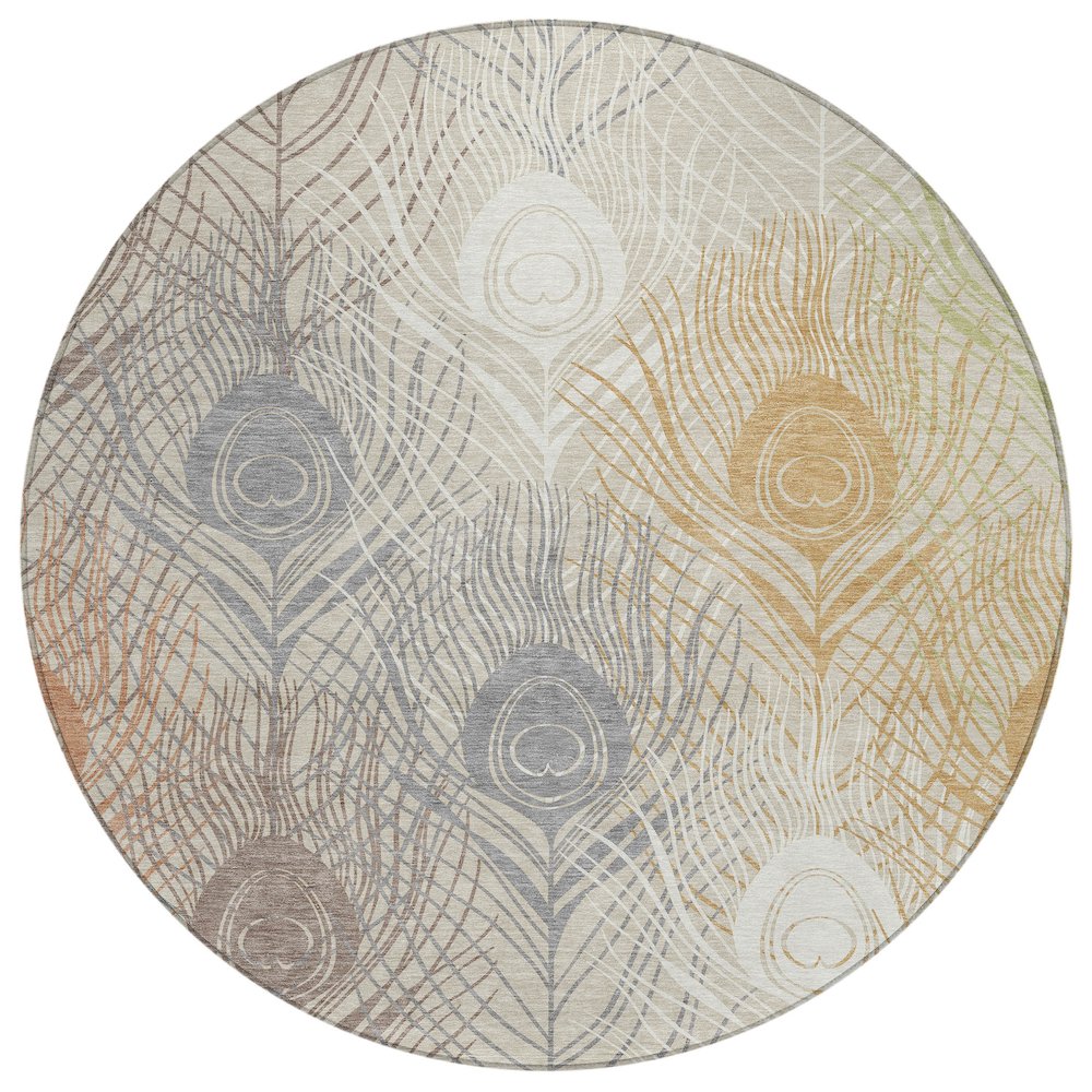 Machine Washable Indoor/Outdoor Chantille ACN2273 Brown 8' x 8' Round Rug. Picture 1