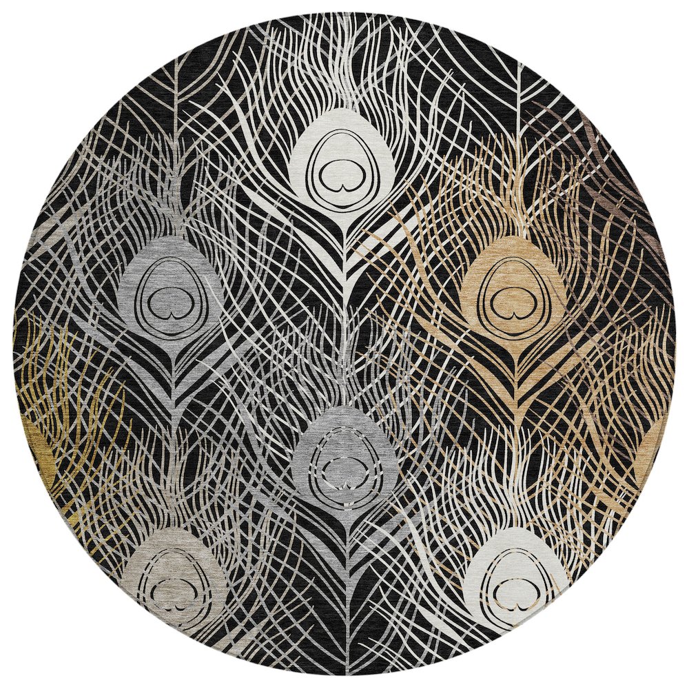 Machine Washable Indoor/Outdoor Chantille ACN2273 Black 8' x 8' Round Rug. Picture 1