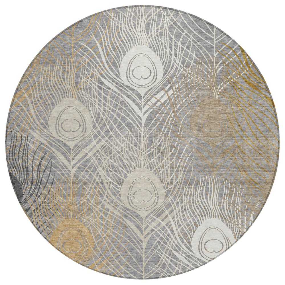 Machine Washable Indoor/Outdoor Chantille ACN2273 Gray 8' x 8' Round Rug. Picture 1