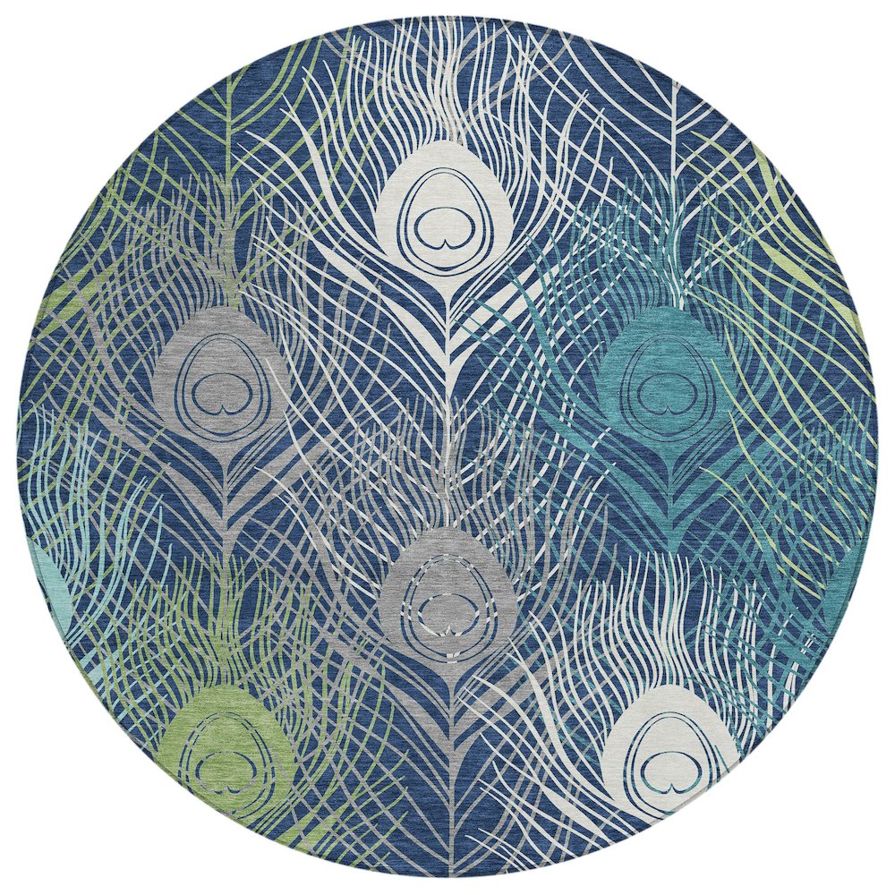 Machine Washable Indoor/Outdoor Chantille ACN2273 Blue 8' x 8' Round Rug. Picture 1