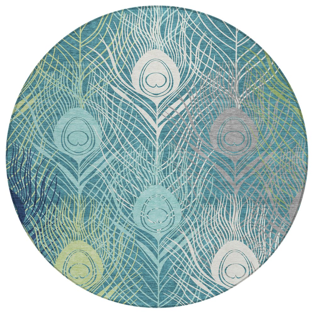 Machine Washable Indoor/Outdoor Chantille ACN2273 Teal 8' x 8' Round Rug. Picture 1