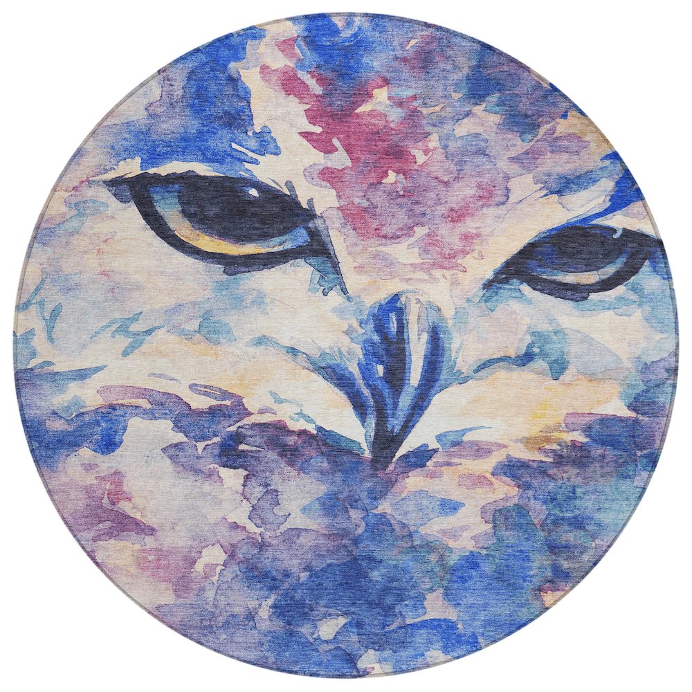 Machine Washable Indoor/Outdoor Chantille ACN2274 Blue 8' x 8' Round Rug. Picture 1