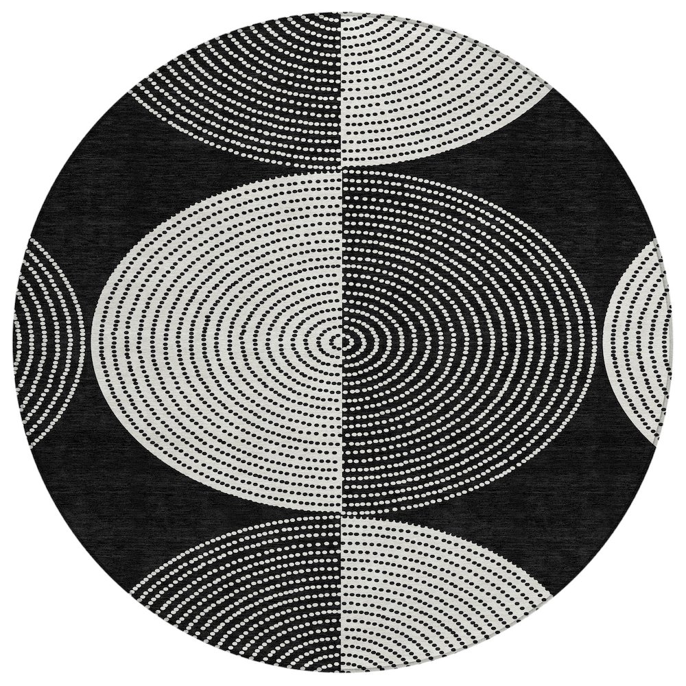 Machine Washable Indoor/Outdoor Chantille ACN2275 Black 8' x 8' Round Rug. Picture 1
