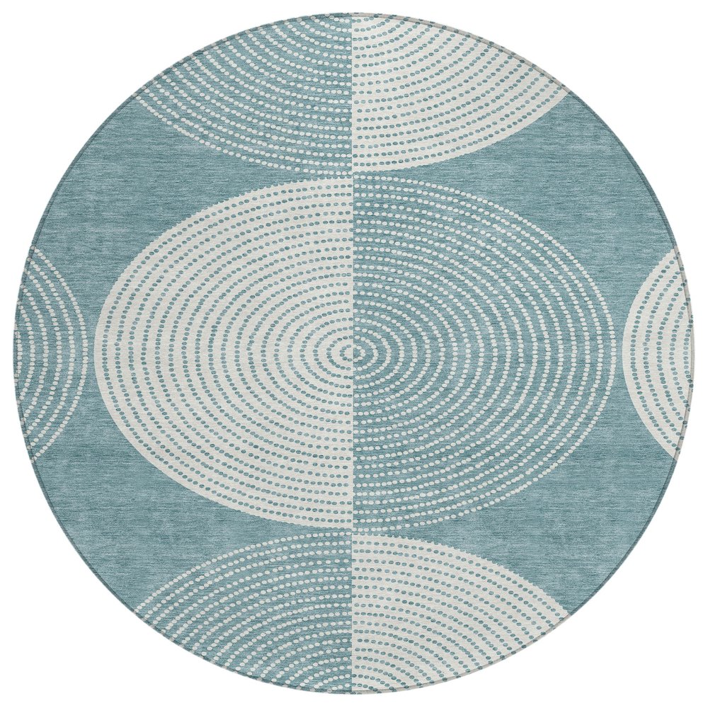 Machine Washable Indoor/Outdoor Chantille ACN2275 Teal 8' x 8' Round Rug. Picture 1
