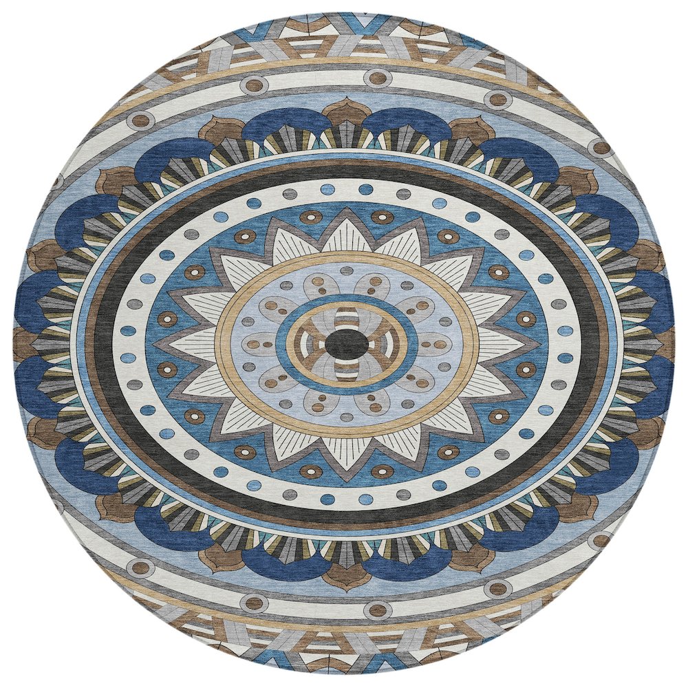 Machine Washable Indoor/Outdoor Chantille ACN2277 Blue 8' x 8' Round Rug. Picture 1