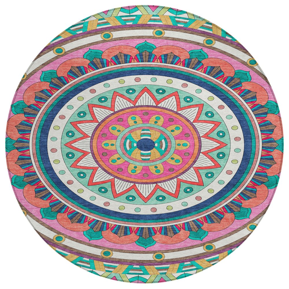 Machine Washable Indoor/Outdoor Chantille ACN2277 Pink 8' x 8' Round Rug. Picture 1