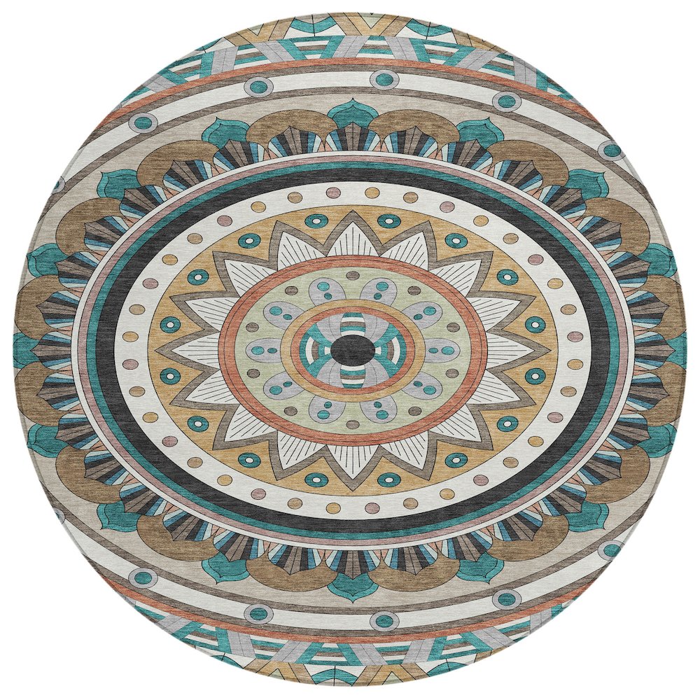 Machine Washable Indoor/Outdoor Chantille ACN2277 Brown 8' x 8' Round Rug. Picture 1