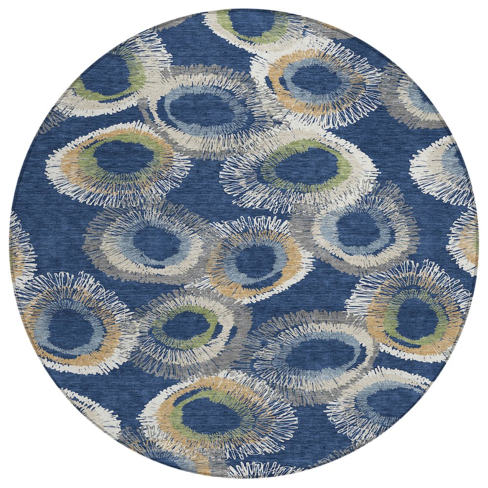 Machine Washable Indoor/Outdoor Chantille ACN2278 Blue 8' x 8' Round Rug. Picture 1