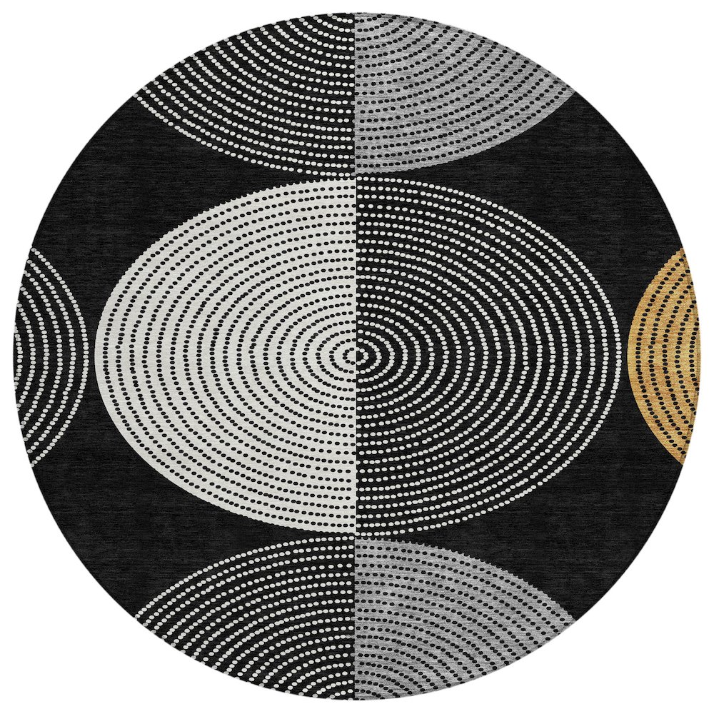 Machine Washable Indoor/Outdoor Chantille ACN2281 Black 8' x 8' Round Rug. Picture 1