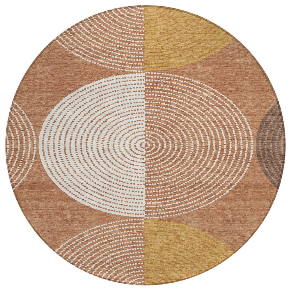 Machine Washable Indoor/Outdoor Chantille ACN2281 Orange 8' x 8' Round Rug. Picture 1
