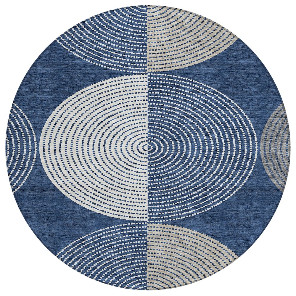 Machine Washable Indoor/Outdoor Chantille ACN2281 Blue 8' x 8' Round Rug. Picture 1