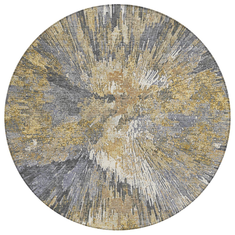Machine Washable Indoor/Outdoor Chantille ACN2283 Gold 8' x 8' Round Rug. Picture 1