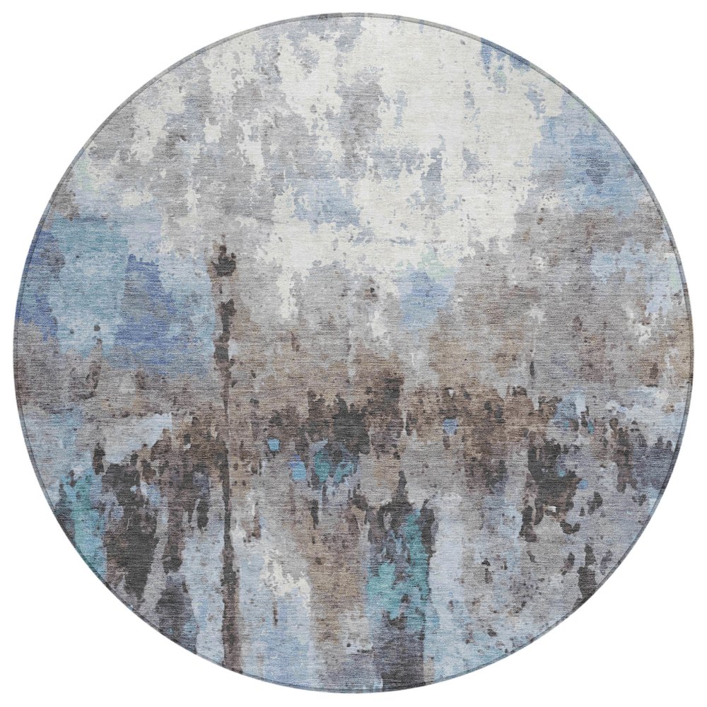Machine Washable Indoor/Outdoor Chantille ACN2284 Blue 8' x 8' Round Rug. Picture 1