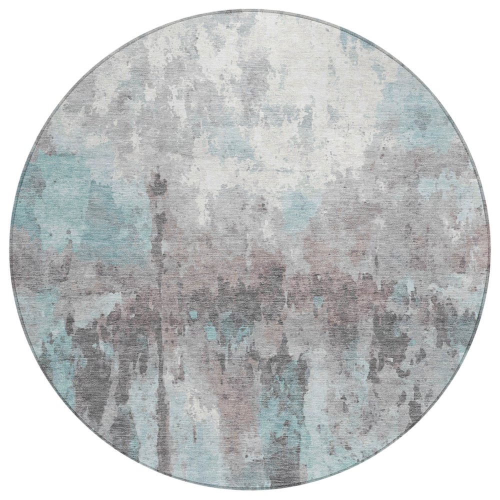 Machine Washable Indoor/Outdoor Chantille ACN2284 Teal 8' x 8' Round Rug. Picture 1