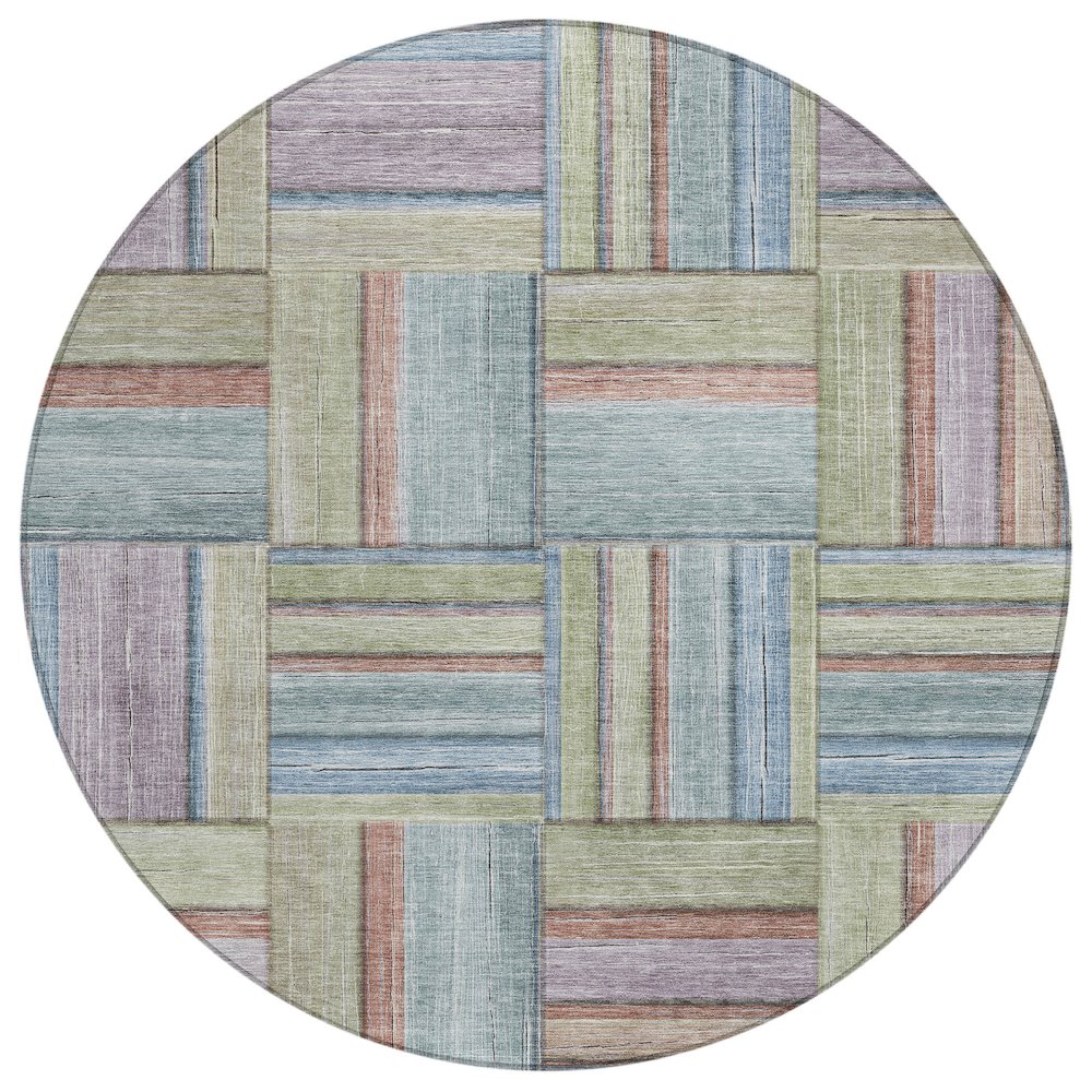 Machine Washable Indoor/Outdoor Chantille ACN2285 Green 8' x 8' Round Rug. Picture 1