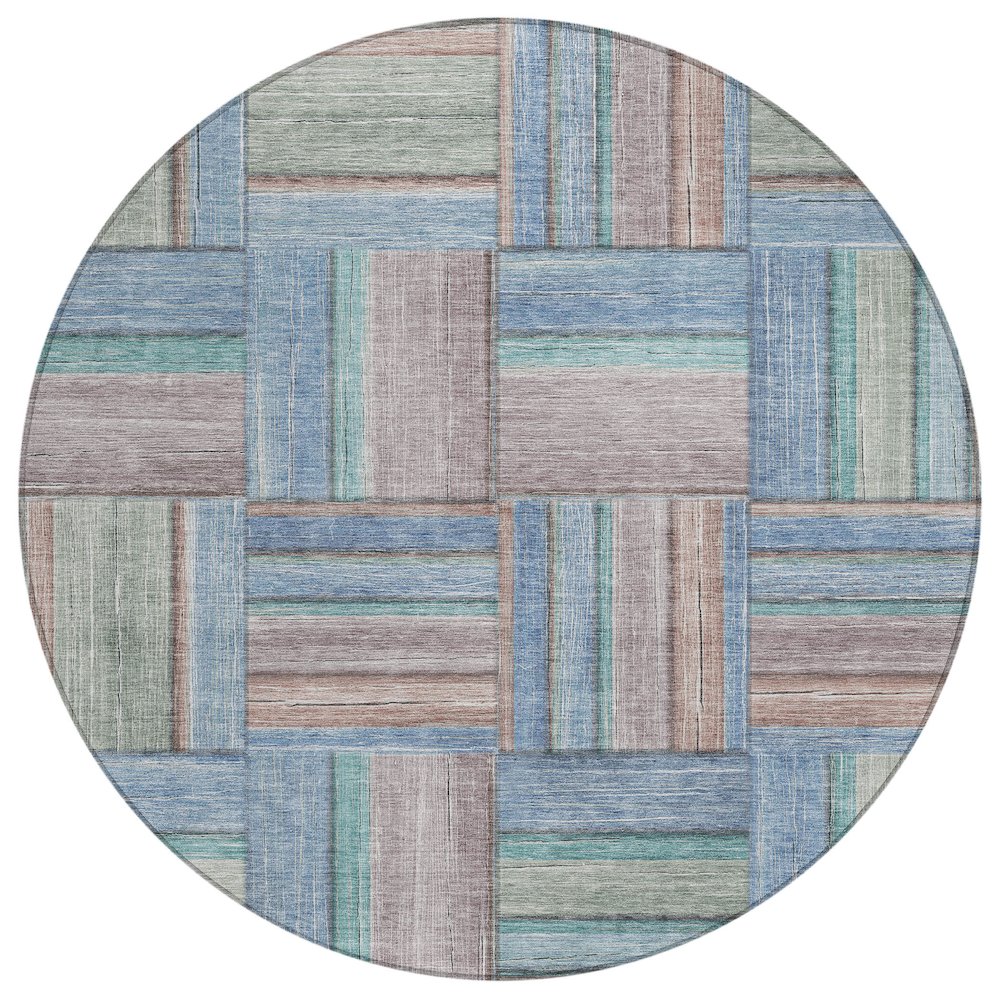 Machine Washable Indoor/Outdoor Chantille ACN2285 Blue 8' x 8' Round Rug. Picture 1