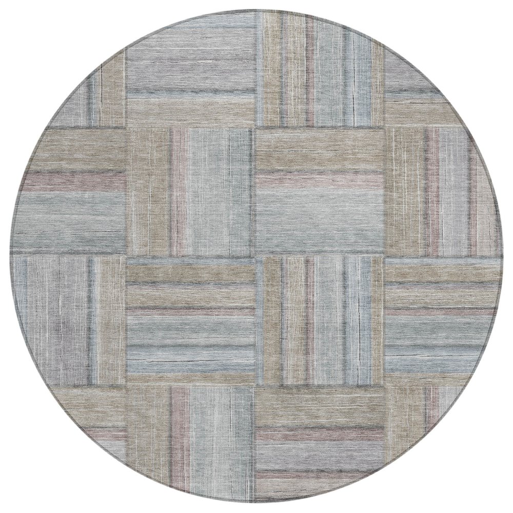 Machine Washable Indoor/Outdoor Chantille ACN2285 Brown 8' x 8' Round Rug. Picture 1
