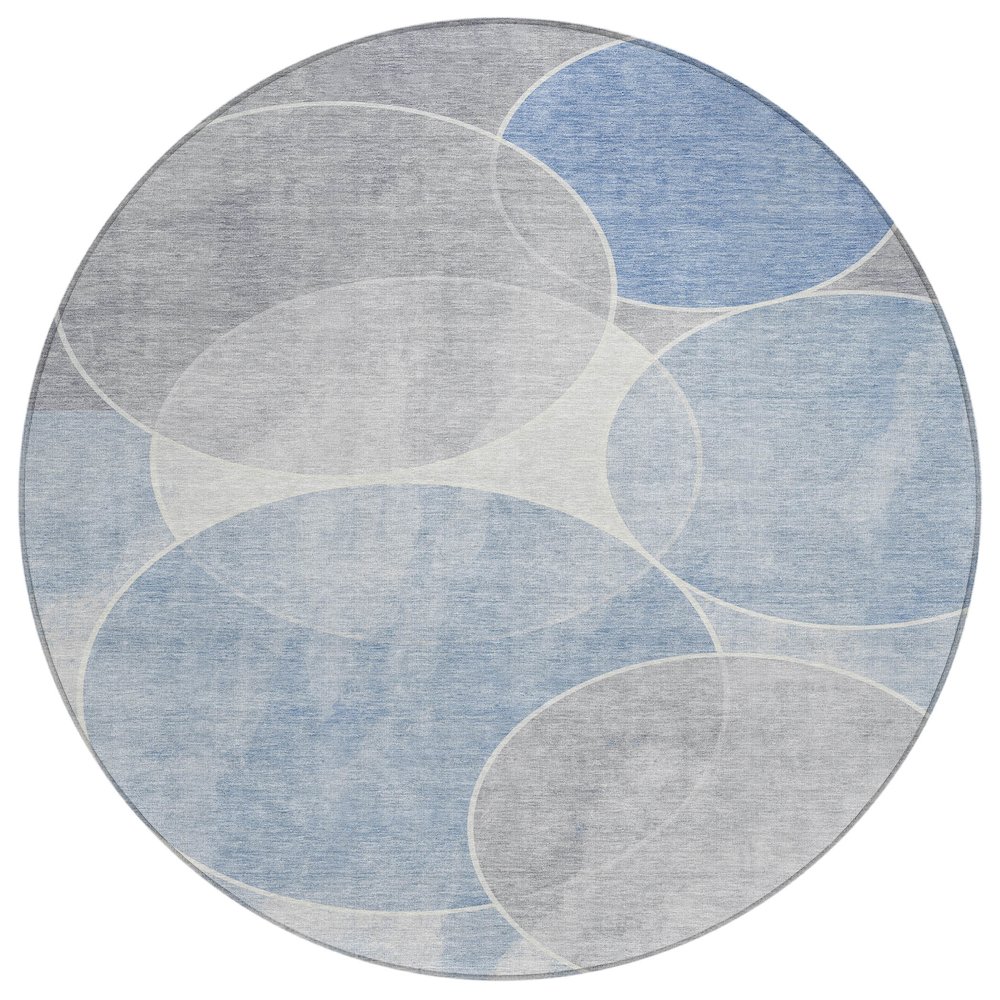 Machine Washable Indoor/Outdoor Chantille ACN2286 Blue 8' x 8' Round Rug. Picture 1