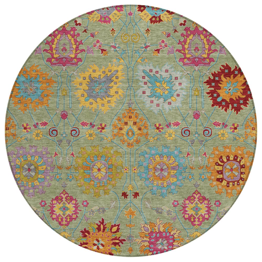 Machine Washable Indoor/Outdoor Chantille ACN2288 Green 8' x 8' Round Rug. Picture 1