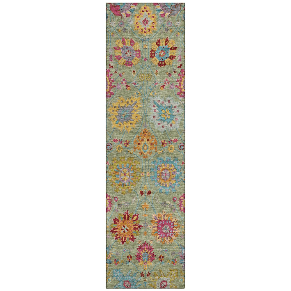Machine Washable Indoor/Outdoor Chantille ACN2288 Green 2'3" x 7'6" Runner Rug. Picture 1