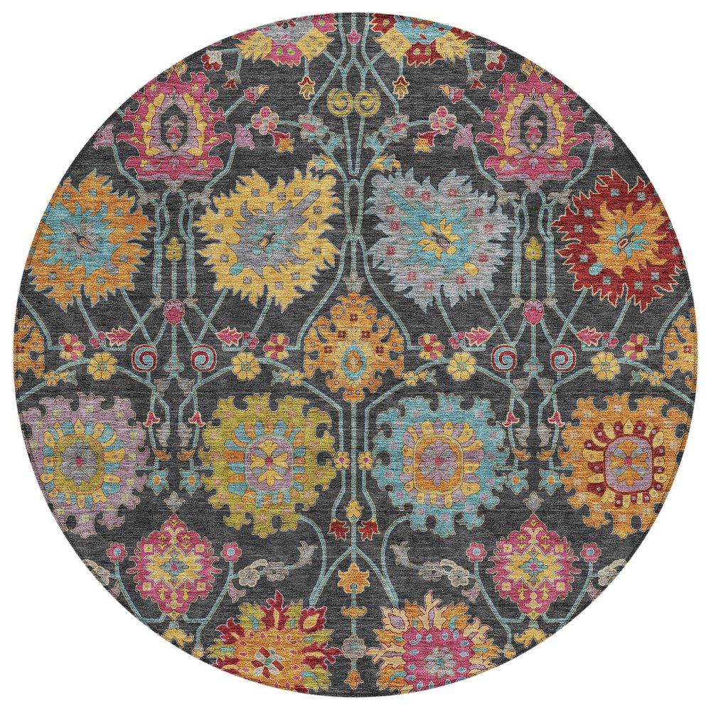 Machine Washable Indoor/Outdoor Chantille ACN2288 Black 8' x 8' Round Rug. Picture 1