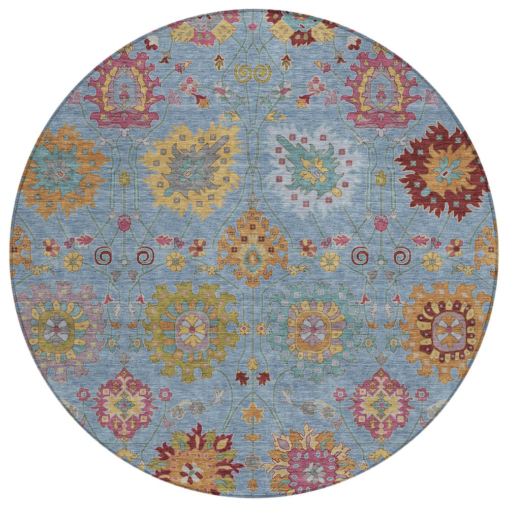 Machine Washable Indoor/Outdoor Chantille ACN2288 Blue 8' x 8' Round Rug. Picture 1