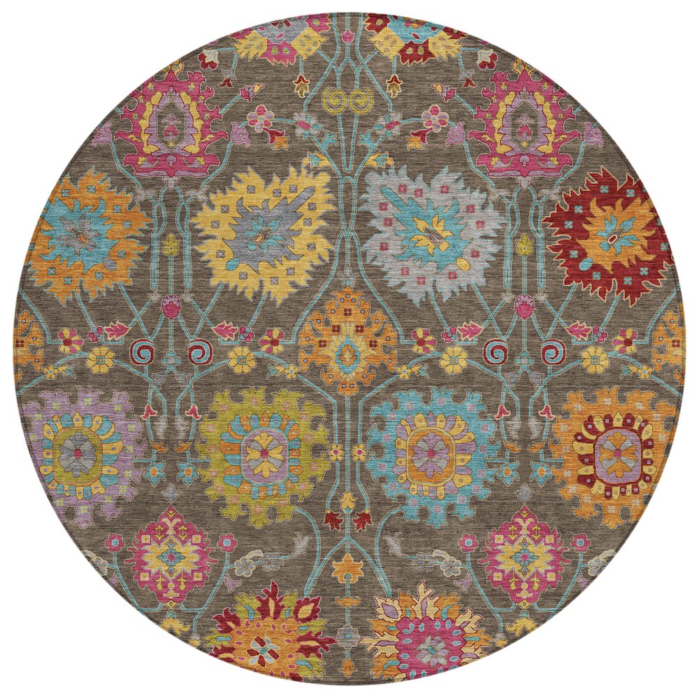 Machine Washable Indoor/Outdoor Chantille ACN2288 Brown 8' x 8' Round Rug. Picture 1