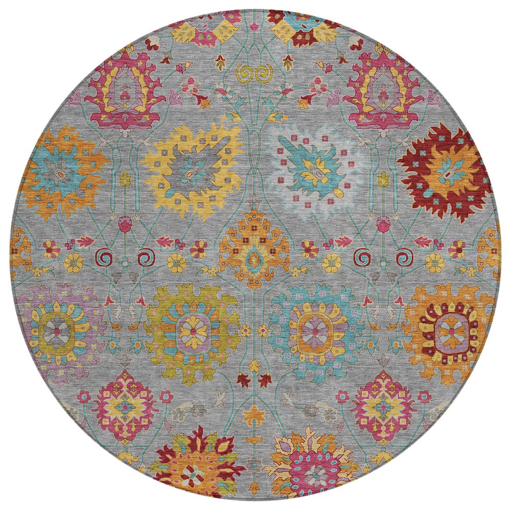 Machine Washable Indoor/Outdoor Chantille ACN2288 Gray 8' x 8' Round Rug. Picture 1